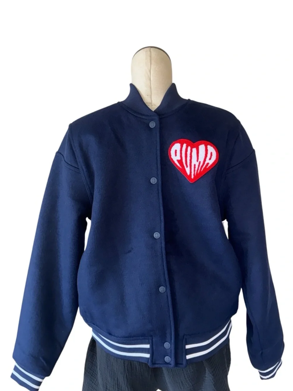 NWT Puma Hooperhotline Men’s  Varsity Reversible Snap Button Jacket Wool Navy S